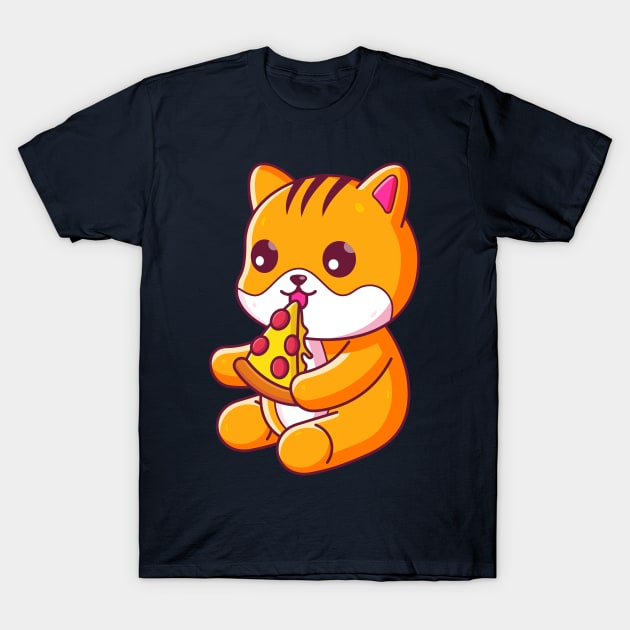 Cute cat eating pizza T-Shirt by Ardhsells
